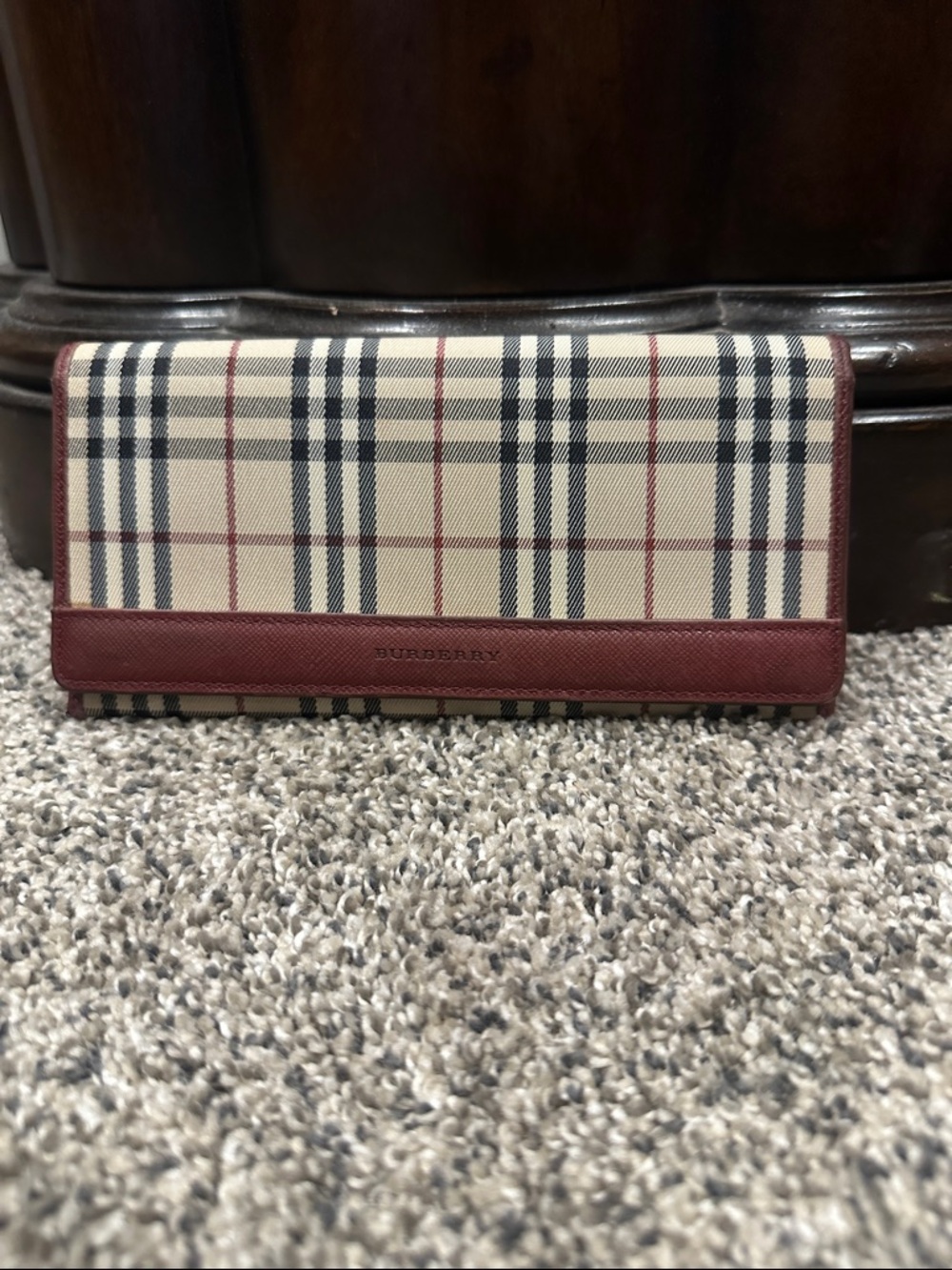 Burberry Classic Beige Check Wallet with Burgundy Trim